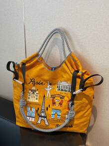 Borsa da donna 2025 nuova, borsa a tracolla di grandi dimensioni, borsa a tracolla monospalla di nicchia per pendolari, borsa casual versatile minimalista di moda, comoda in tessuto di nylon con design color-block, tracolla lunga regolabile, borsa shopping ampia apertura, popolare in autunno e inverno