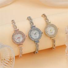 Set de 3 relojes de cuarzo elegantes y casuales para dama, con carátula redonda, diseño con diamantes y compacto