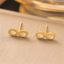1 Set Of Gold-Plated Stainless Steel 8-Letter Smooth Surface Earrings Chain Necklace Bracelet Jewelry Set