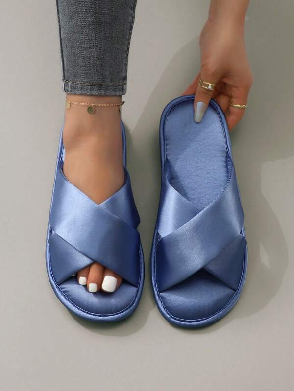 Elegant & Comfortable Satin Criss-Cross Slip-On Slippers For Women, Indoor/Outdoor Wear