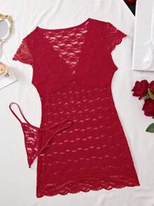 Women's Plus Size Chemise Floral Lace Sexy Lingerie Bodysuit Mesh Babydoll Sleepwear