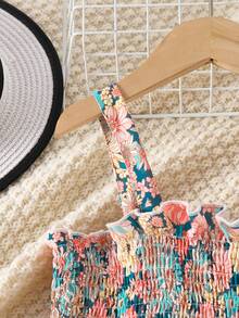 Girls' Floral Printed Ruffle Jumpsuit Romper, Bohemian Style Outfit For Outdoor, Party, Holiday, Summer Children's Clothing - Multicolor - View 4