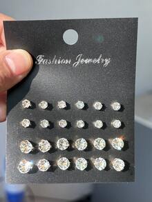 24pcs/Set Elegant Cubic Zirconia Earring Studs (No Card Packaging) - Yellow Gold - View 8