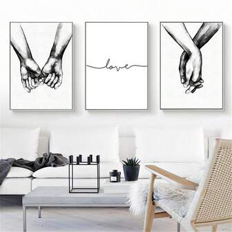 1 pièce/3 pièces Affiches murales Arts modernes minimalistes abstraits Mains avec peinture sur canevas de amants en noir et blanc Impressions pour la décoration de la maison, le salon, la chambre à coucher, le bureau, le dortoir, conception de fond Image cadre/sans cadre Cadeaux funky