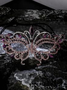 1pc Rhinestone Half Face Mask Women Masquerade Eye Mask Shiny Rhinestone Metal Mask For Party, Prom, Masquerade Ball Bridal Cosplay Events - 紫色 - 查看 2