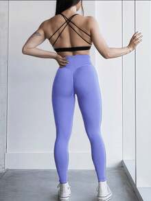 High Waist Dynamic Seamless Leggings For Women Scrunch Bums Gym Leggings Booty Butt Lifting Workout Leggings Tummy Control Yoga Pants - Light Purple - View 5