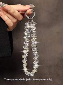 Luxury High-End Crystal Beads Hand Chain Wrist Short Lanyard With Clip Mobile Phone Case Keychain Bag Pendant Luxury Crystal Beads Lanyard - Stylish Portable Chain Wrist Accessory Piece For Easy Carrying, Designed To Fit Most Mobile Phone Cases, Fashionable Ornament - Y2K Inspired (Comes With Transparent Clip)