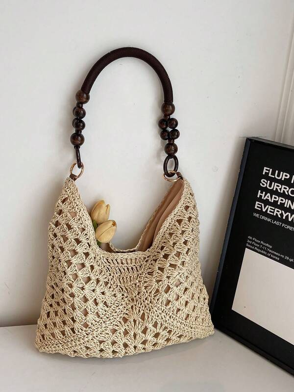 New Handmade Woven Straw Shoulder Bag For Women, Hottest Beach Bags