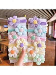 10 Packs Of Colorful Sweet Style Flower Hair Ties, Fashionable Polyester Fiber Hair Accessories For Daily Use - Multicolor - View 2