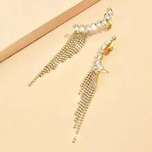 1 Par de Pendientes Colgantes de Flecos con Rhinestones Geométricos Exagerados de Moda