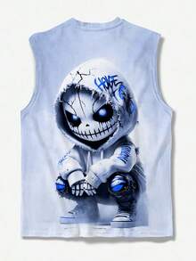 Áo thun không tay in chữ và đầu lâu mùa hè cho nam, áo sơ mi tay ngắn thường ngày cho học sinh làm từ polyester, thích hợp mặc dạo phố - Nhiều màu - Xem 3