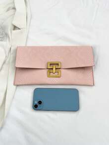 1pc Minimalist Solid Color Elegant Stone Texture Flap Hand Bag - Pink - View 4