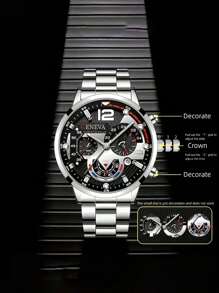 8-Piece Men's Quartz Watch Set, + Ring + Cross + Bracelet Set