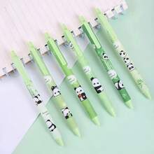 6 Stücke Set Panda & Bambus süße & stilvolle Kugelschreiber mit Druckknopf, minimalistisches Design, langanhaltend, geeignet für Mädchen, mit schwarzer Tinte