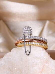 1 pezzo Anello da donna unico con design a 3 anelli e un singolo ago, decorato con zirconia cubica