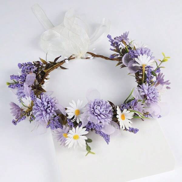 1pc Romantic Bride Wedding Floral Headband, Fairy-Like Nature Style Wreaths & Crowns Tiara Costume Crown Hair Garland Hair Vine Headpiece Hair Circlet Tiara