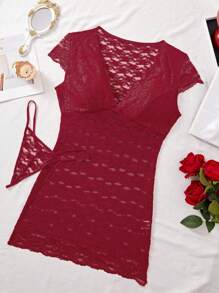 Women's Plus Size Chemise Floral Lace Sexy Lingerie Bodysuit Mesh Babydoll Sleepwear