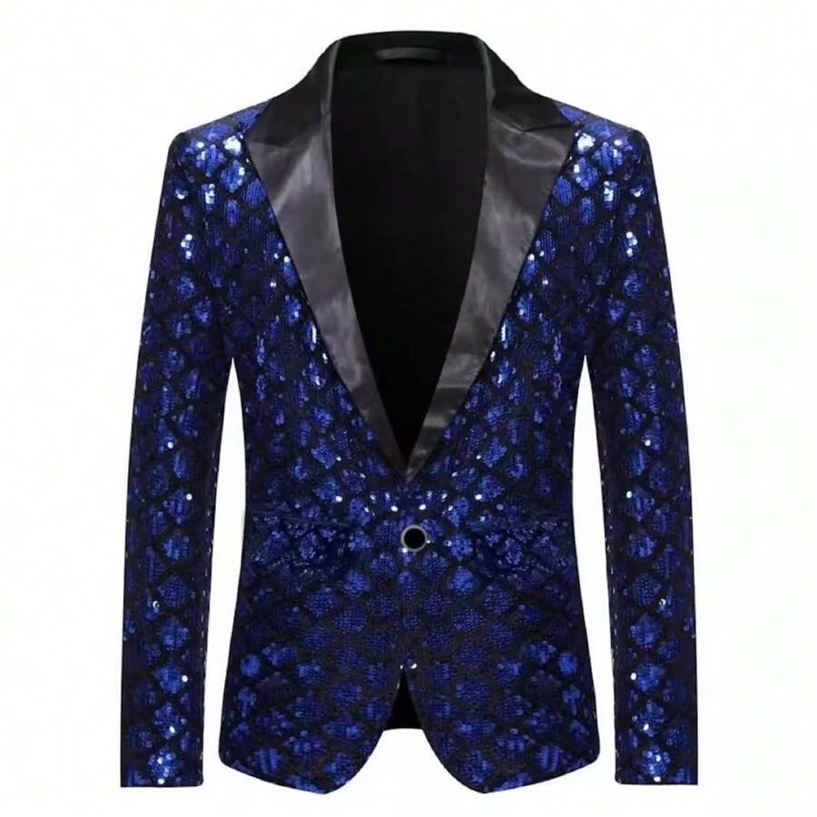 Giacca da abito da uomo con paillettes luccicanti, abbigliamento da cosplay e per performance su palco, adatto per feste e matrimoni