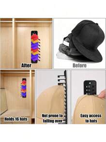 1/2pcs Wall Mounted Baseball Cap Storage Rack, Multi Layer Hat Organizer Holder, Holds 16 Caps, Suitable For Home, Office, Bedroom