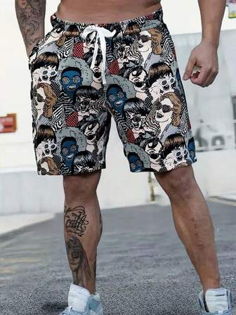 Men's Casual Quick-Dry Allover Print Knee-Length Shorts