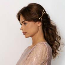 Pearl Cross Hair Clip And Accessories Set, Suitable For Happy Mood And Elegant Temperament Dressing Up At Weddings And Birthday Parties/Festivals, Made Of Sturdy And Durable Metal Material 2PC