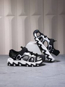 Kids Boys' Outdoor Style Anti-Slip Durable Sports Sandals, Breathable Mesh Design, Shock-Absorbing Toe, Versatile For Everyday & Outdoor Wear, Spring/Summer - Black and White - View 3