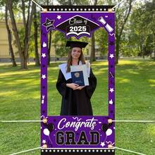 Marco de foto para diploma 2D, diseño hueco, de poliéster, sin necesidad de energía, para decoración del hogar y jardín, adecuado para fiesta de graduación, decoraciones para fiesta de graduación de 2025; Pieza única - Multicolor - Ver 1