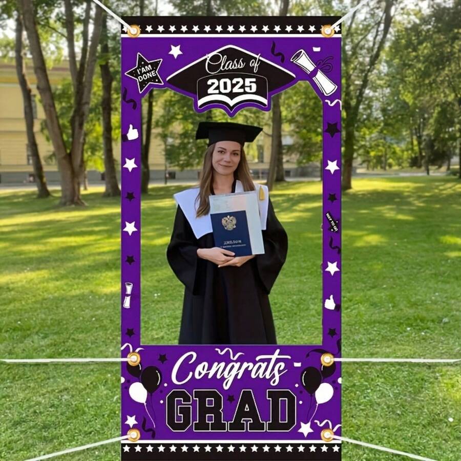 Marco de foto para diploma 2D, diseño hueco, de poliéster, sin necesidad de energía, para decoración del hogar y jardín, adecuado para fiesta de graduación, decoraciones para fiesta de graduación de 2025; Pieza única - Multicolor - Ver 1
