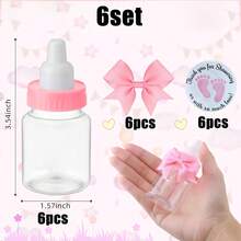 Bộ 24 bình sữa mini 3,5 inch cho trò chơi tiệc mừng em bé chào đời Bình sữa bằng nhựa có nhãn dán và nơ Cảm ơn Quà tặng tiệc mừng em bé chào đời cho khách Trang trí kẹo cho bé trai - Hồng - Xem 9