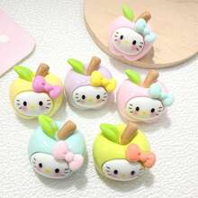 Sanrio (Authorized) 1pc Sanrio Cartoon Apple KT Cat Resin Accessories Cream Glue DIY Hair Clip Headband Phone Case Shoe Buckle Pendant Material, Suitable For Various Holiday Gifts And Party Gifts