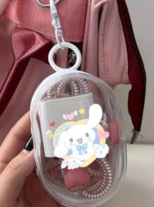 Sanrio Sanrio 1pc Hello Kitty And Kuromi,Cinnamoroll Printed Portable Mini Transparent Cable Clear Organizer Box - Travel Accessories, Travel Essentials, Holds Cables, Chargers, Earphones - PVC Material, Compact Keyring, Suitable For Travel And Outdoor Activities Back To School