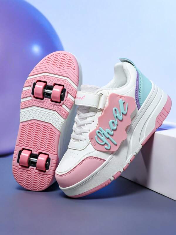New Fashion Kids Shoes Detachable Hook And Loop Roller Skates, Comfortable Versatile Roller Skating Skateboarding Outdoor Casual Sports Sneakers