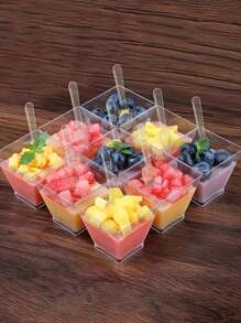 20pcs Transparent Plastic Dessert Cups And 50pcs Square Jelly Cups With Spoons, Reusable Mini Dessert Cups, Party Supplies, Mousse Cake Cups, Pudding Cups, Party Supplies, Outdoor Travel And Picnics