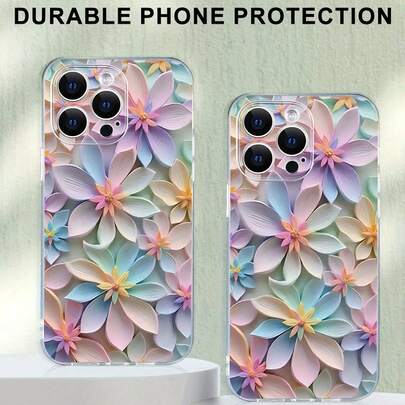 1个彩色花卉透明3D彩绘加厚防摔保护手机壳，兼容 16/11/16pro/16plus/16promax/16e/15Promax/13/14/12/XS/XR/7G/8P，兼容三星Galaxy S25/S25PLUS/S25 Ultra/A16/A36/A26/A56/A50/A12/A32/A52，国际版，非国内版