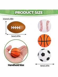 12/24 piezas Pelotas antiestrés con temática deportiva BTEC - Diseños de baloncesto, fútbol, fútbol americano, béisbol en colores vibrantes - Juguetes de mano duraderos de PU para relajación (aleatorio)