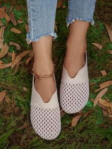 女士蕾丝镂空平底穆勒凉鞋，舒适亚麻休闲露背拖鞋，夏季 - 米色 - 查看 5