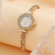 Set de 3 relojes de cuarzo elegantes y casuales para dama, con carátula redonda, diseño con diamantes y compacto