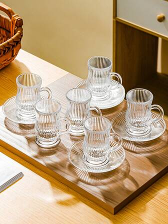 6 Piece Set, Turkish Tea Cups And Saucers, Moroccan Tea Glasses, Gourd Shaped Drinking Glasses, Coffee Cup Set, Vintage Kitchen Decor, Arab Style Ladies Party Beverage Utensils