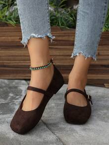 Women's Brown Buckle Decor Simple Ballet Flats, Fashionable And Elegant Mary Jane Shoes, Suitable For Spring, Autumn, Winter, All Seasons, Soft Sole Design For Comfort, Suitable For Workwear, Student Wear, Casual Wear, Travel, Elegant Attire, Classic And Versatile, Soft And Comfortable, Excellent Experience - Brown - View 8