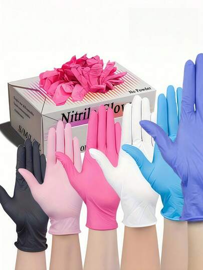 Guantes desechables de nitrilo sin polvo, disponibles en tallas S, M, L, XL, guantes resistentes para limpieza doméstica, cocina, baño, manipulación de alimentos, tatuaje, belleza, teñido de cabello, mascotas, salón de belleza, artículos de limpieza, electrodomésticos pequeños de uso doméstico, multiusos (negro, rosa oscuro, azul, blanco, morado oscuro, rosa claro, verde claro, morado claro, transparente) (sin caja)