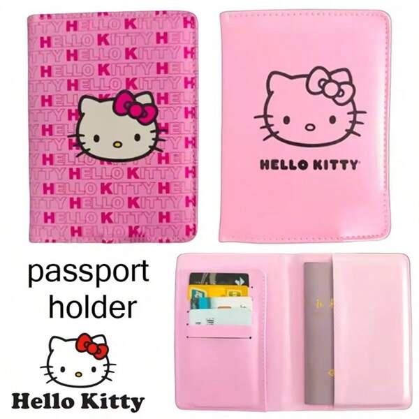 Sanrio Étui de passeport Sanrio hello kitty Anime, porte-cartes de crédit/bancaire en PU pour femmes, porte-passeport cadeau pour filles