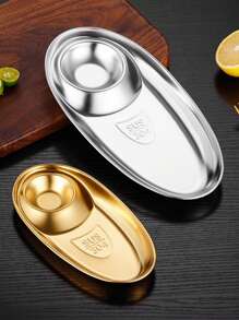 7.8/10.8 Inch (Approx. 20/27.5cm) Stainless Steel 304 Divided Snack Plate Set, Sushi Plate With Sauce Compartment, Suitable For Dipping Sauce, Dumplings, Appetizers, Tacos, Sushi, Fried Chicken