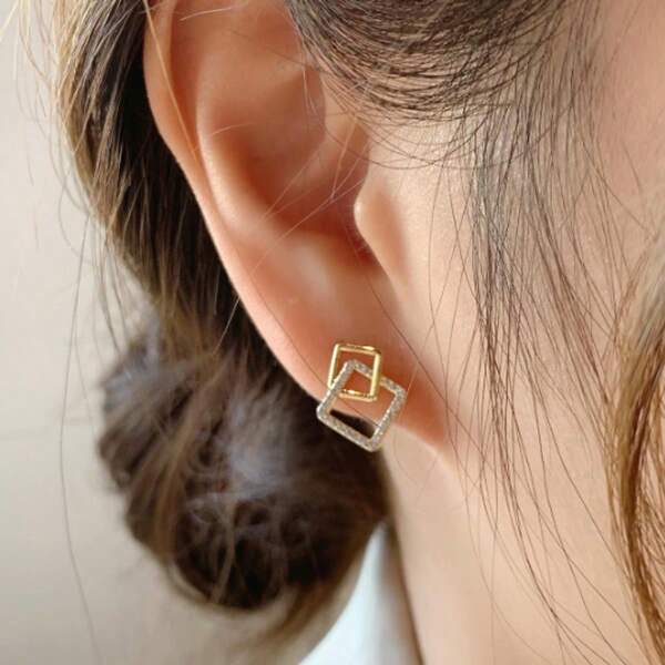 1 paire de boucles d'oreilles minimalistes en diamant à motif géométrique pour femmes, convient pour les vacances, les fêtes, les mariages