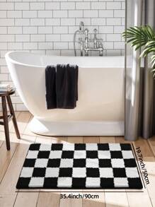 1 PIEZA - Alfombra de baño con diseño de tablero de ajedrez, alfombra de piso suave y aterciopelada, con base antideslizante, absorbente y cómoda para la ducha, lavable a máquina, para lavabo, dormitorio, baño, decoración del hogar, alfombra para la habitación, accesorios de baño, de vuelta al colegio