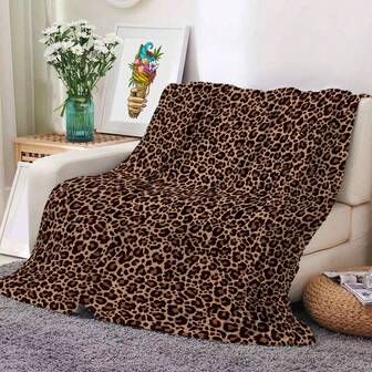 1 Pc Leopard Print Flannel Blanket, Soft Comfortable Warm Blanket For All Seasons, Gift Blanket For Home Decor In Autumn, Memorable Occasions, Birthdays, Gifts For Family And Friends, Suitable For Bedroom, Office, Bed, Sofa, Armchair, Nap, Camping, Travel