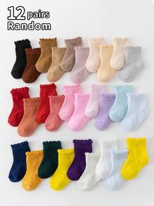 12 Pairs Baby Socks, Suitable For Spring & Summer, Short Socks With Lace, Children's Socks - Multicolor - View 14