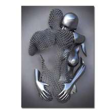 1 Pc Optional Frame Posters Wall Arts Pop Modern Metal Figure Statue Wall Art Canvas Painting Poster Abstract Romantic Couple Home Room Decor Mural Picture Print Artwork ,Wall Art With Frame