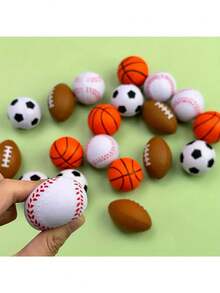 12/24 piezas Pelotas antiestrés con temática deportiva BTEC - Diseños de baloncesto, fútbol, fútbol americano, béisbol en colores vibrantes - Juguetes de mano duraderos de PU para relajación (aleatorio)