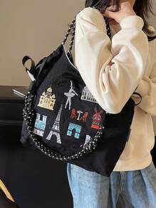 Borsa da donna 2025 nuova, borsa a tracolla di grandi dimensioni, borsa a tracolla monospalla di nicchia per pendolari, borsa casual versatile minimalista di moda, comoda in tessuto di nylon con design color-block, tracolla lunga regolabile, borsa shopping ampia apertura, popolare in autunno e inverno