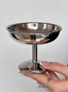 1 pieza Taza para helado de acero inoxidable 304, taza para postre con pie alto, para helado, pudin, gelatina, plato de frutas, suministros escolares